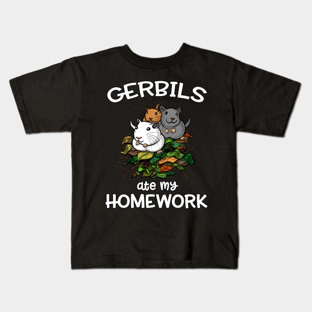 Gerbils Ate My Homework Mouse Pet Student Kids T-Shirt by underheaven